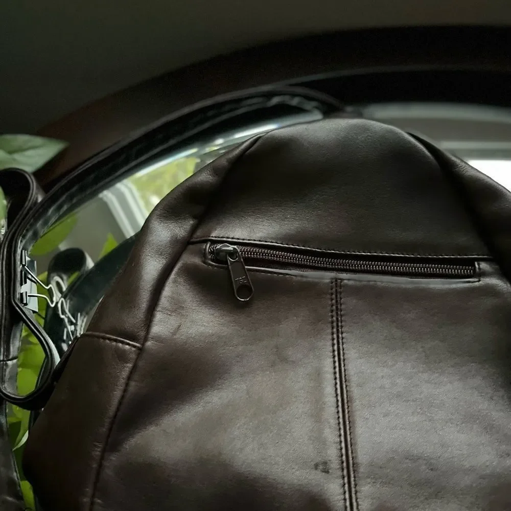 Tignanello Backpack Maroon Black Purse Bag Leather Pockets Red Small Adj…​ - Picture 5 of 11